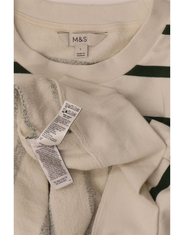 Marks & Spencer Damen Sweatshirt-Pullover UK 16 Large Weiß gestreift