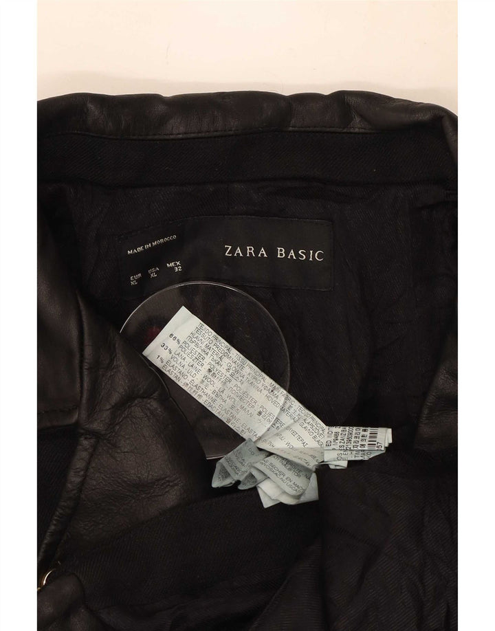 Zara Damen Crop Bikerjacke UK 18 XL Schwarz Polyester