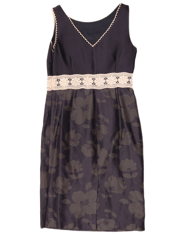 Fenn Wright Manson Damen Etuikleid UK 10 Small Marineblau mit Blumenmuster