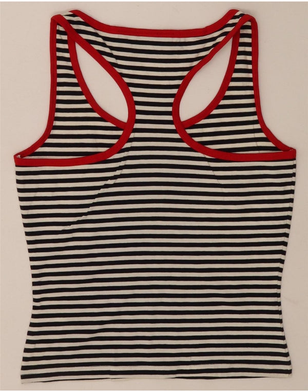 Dkny Womens Crop Vest Top UK 10 Small Black Pinstripe Cotton