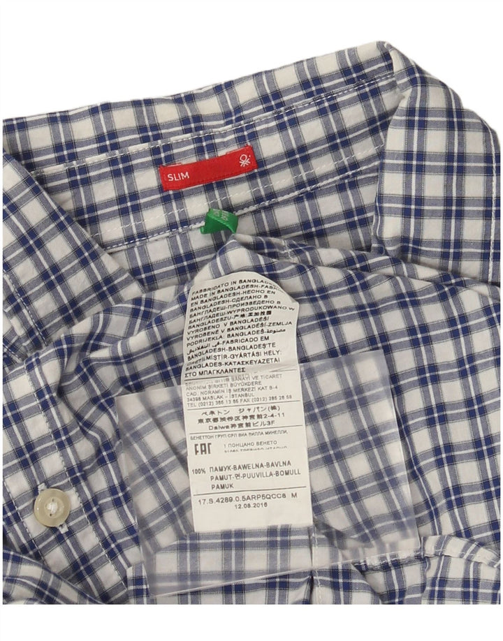 Benetton Slim-Hemd für Herren, mittelblau, kariert, Baumwolle