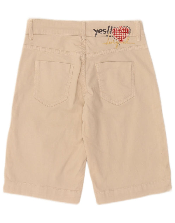 Desigual Damen Graphic Bermuda Shorts W24 XS Off White Cotton Heart