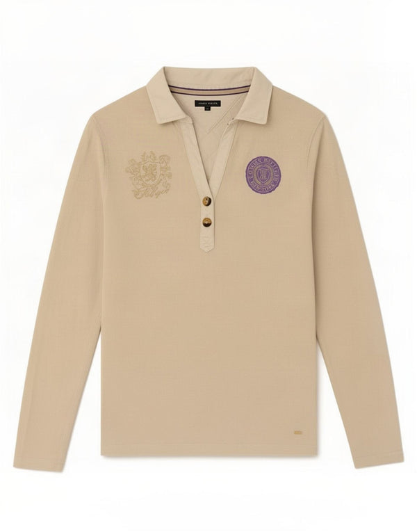Tommy Hilfiger Rugby-Poloshirt mit Grafik für Damen, UK 14, Größe L, Beige