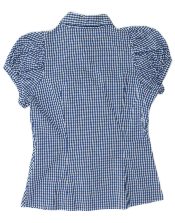 BENETTON Damen Kurzarm-Hemdbluse UK 12 Mittelblauer Gingham