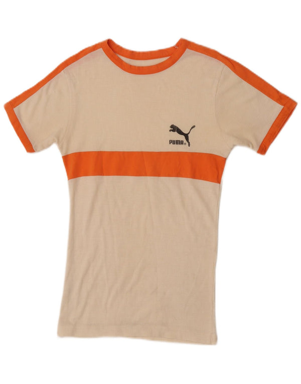 Puma Womens Graphic T-Shirt Top UK 10 Small Beige Colourblock Cotton