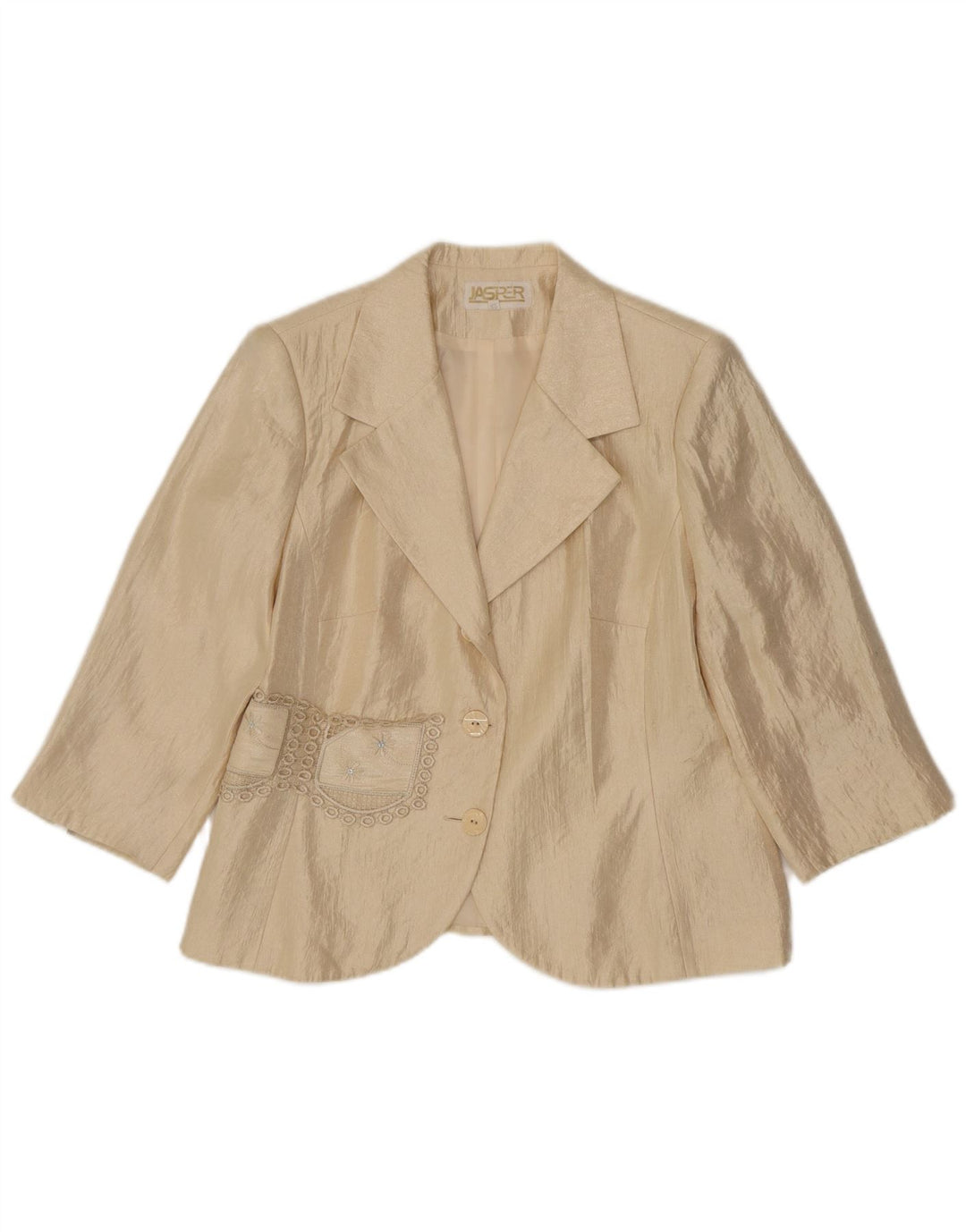 Vintage Damen 3/4 Ärmel 2 Knopf Blazer Jacke IT 42 Medium Beige