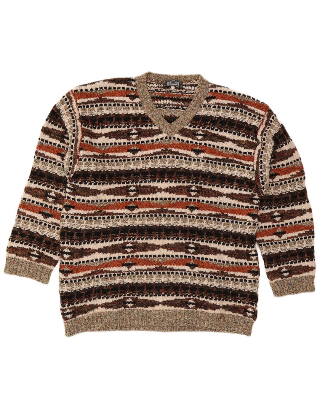 Alcatraz Herren-Pullover mit V-Ausschnitt, XL, mehrfarbige geometrische Wolle