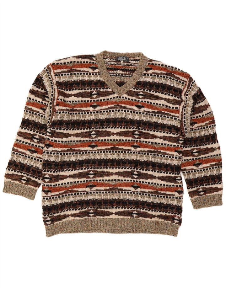 Alcatraz Herren-Pullover mit V-Ausschnitt, XL, mehrfarbige geometrische Wolle