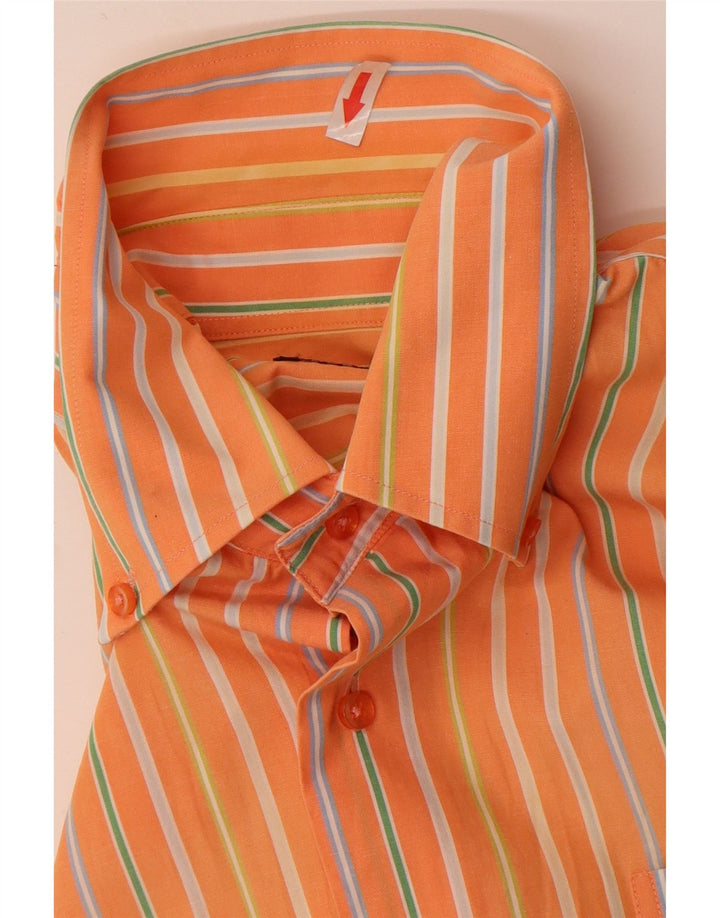 People Herren-Kurzarmhemd, groß, orange gestreift, Baumwolle