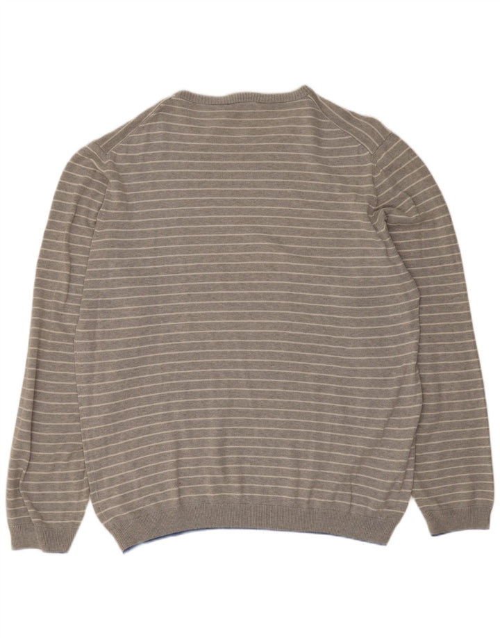 Fred Perry Herren-Pullover mit Rundhalsausschnitt, XL, grau gestreift, Baumwolle