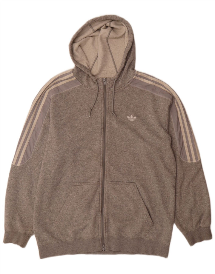 Adidas Herren-Kapuzenpullover mit Reißverschluss, groß, graue Baumwolle