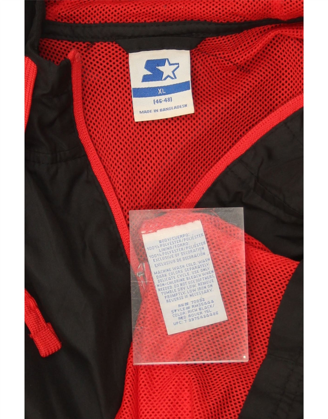 STARTER Mens Hooded Rain Jacket UK 46/48 XL Black Colourblock Polyester Vintage Starter and Second-Hand Starter from Messina Hembry 