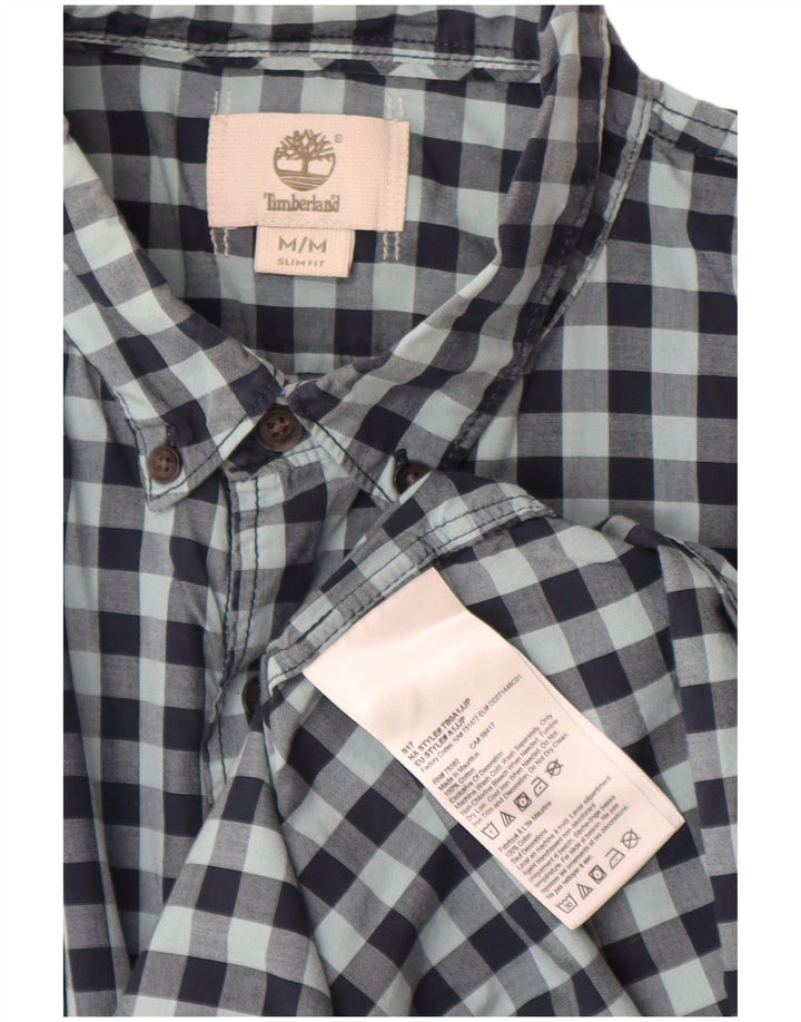 Timberland Slim-Fit-Hemd für Herren aus mittelblauer Gingham-Baumwolle in Marineblau