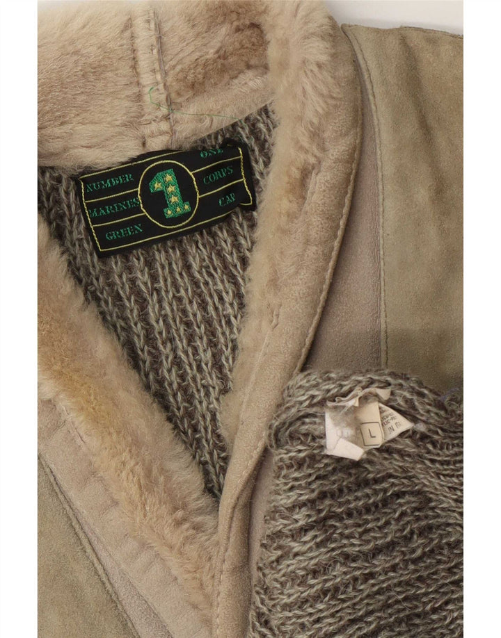 Vintage Herren-Pullover mit Schalkragen, groß, graue Farbblock-Wolle