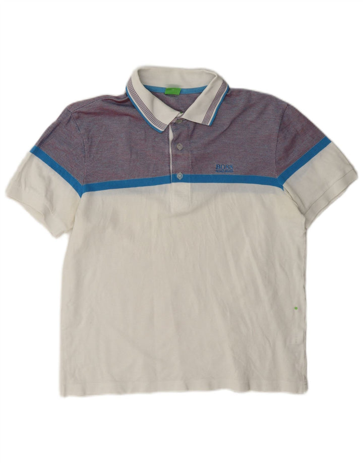 Hugo Boss Herren-Poloshirt aus mittelweißer Colourblock-Baumwolle