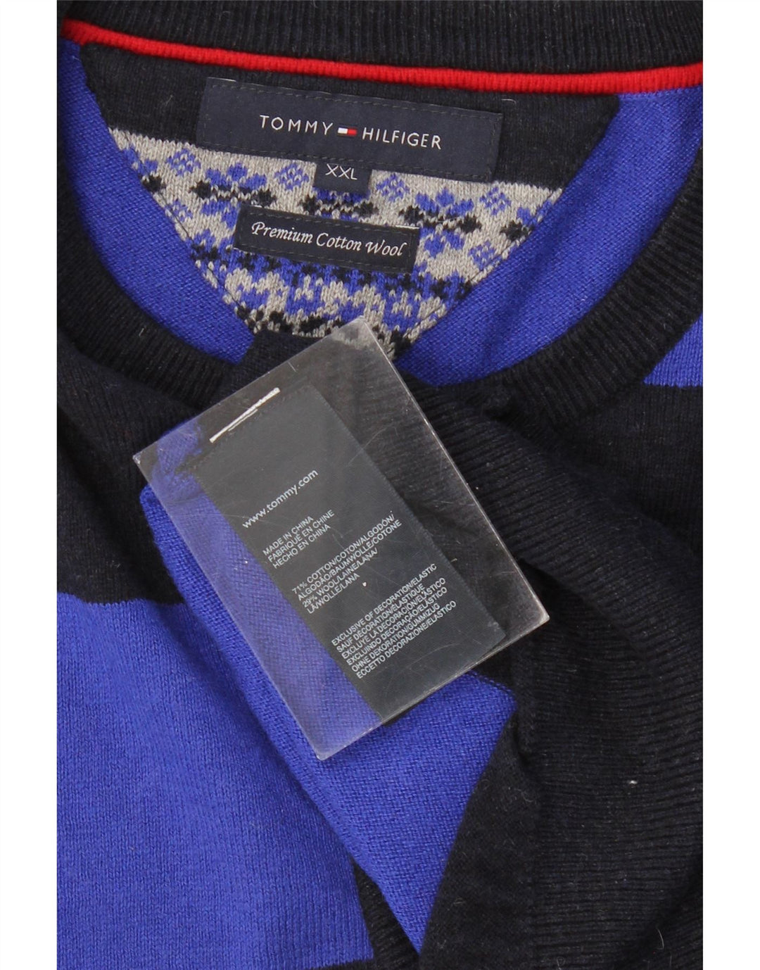 TOMMY HILFIGER Herren-Pullover mit Rundhalsausschnitt, 2XL, schwarz gestreift, Baumwolle