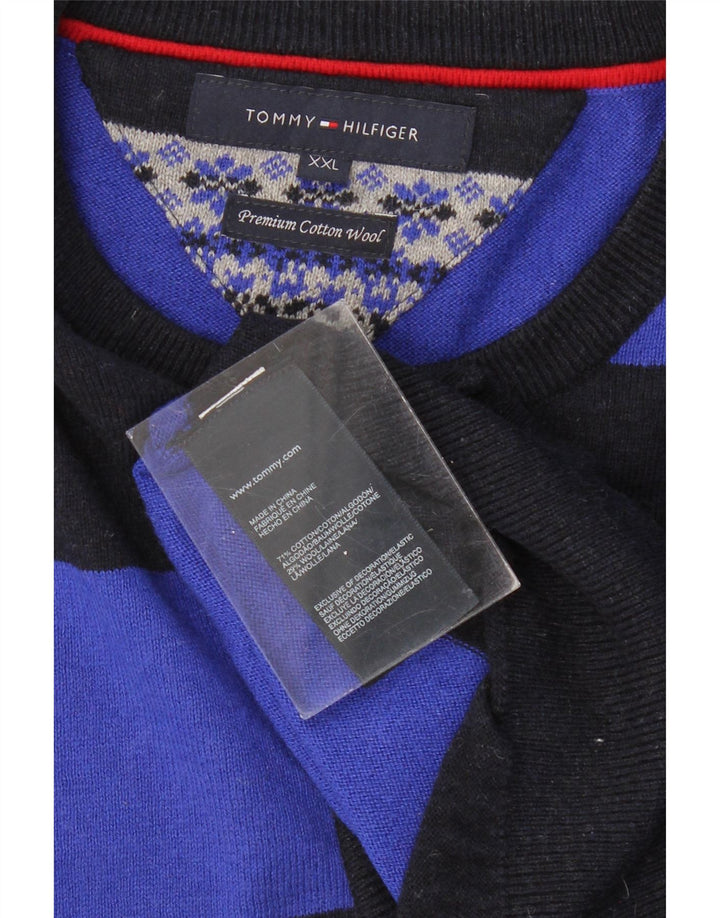 TOMMY HILFIGER Herren-Pullover mit Rundhalsausschnitt, 2XL, schwarz gestreift, Baumwolle