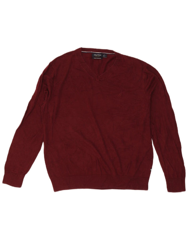 Nautica Herren-Pullover mit V-Ausschnitt, groß, burgunderrote Baumwolle