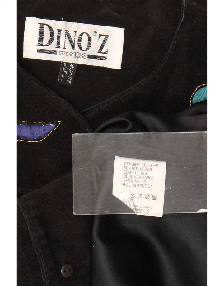 DINO' Z Damen 4-Knopf-Wildleder-Blazerjacke UK 14 Mittelschwarzes Leder