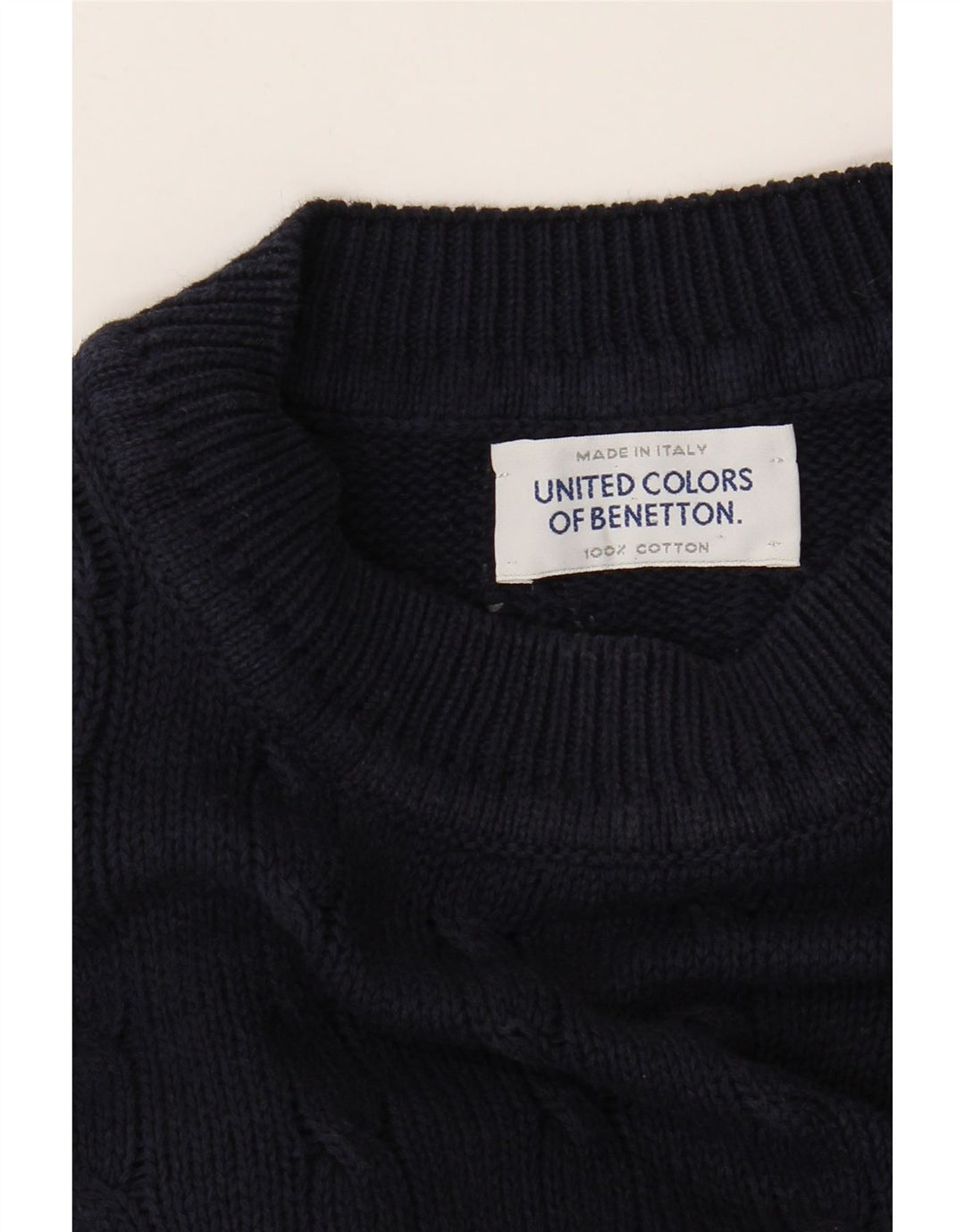 Benetton Herren-Pullover mit Rundhalsausschnitt, groß, marineblaue Baumwolle