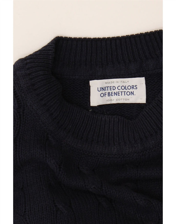 Benetton Herren-Pullover mit Rundhalsausschnitt, groß, marineblaue Baumwolle