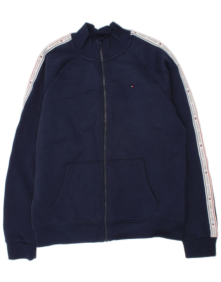 TOMMY HILFIGER Boys Graphic Tracksuit Top Jacket 15-16 Years Navy Blue Vintage Tommy Hilfiger and Second-Hand Tommy Hilfiger from Messina Hembry 