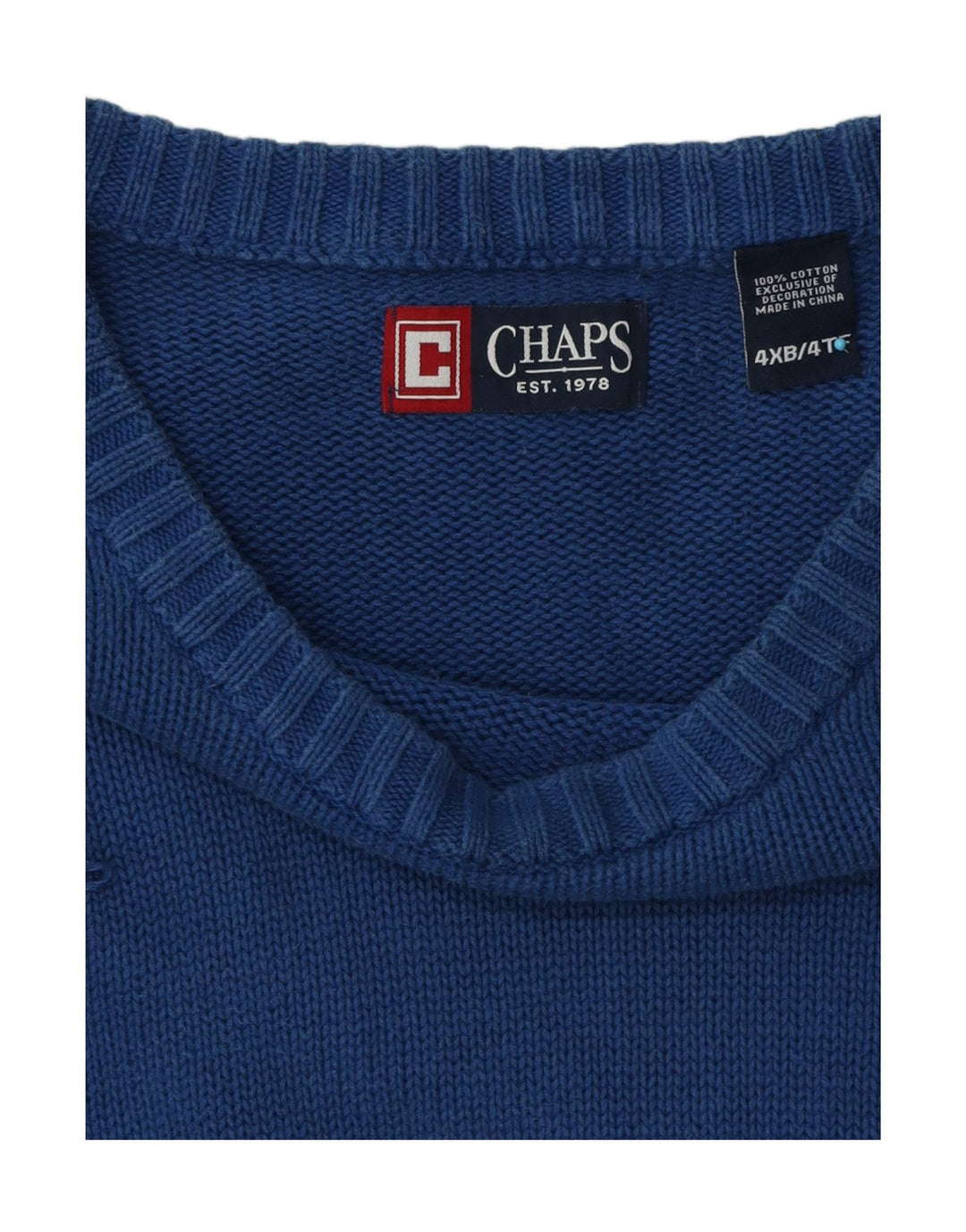 Chaps Herren-Pullover mit großem Rundhalsausschnitt, 4XL, Blau, Baumwolle