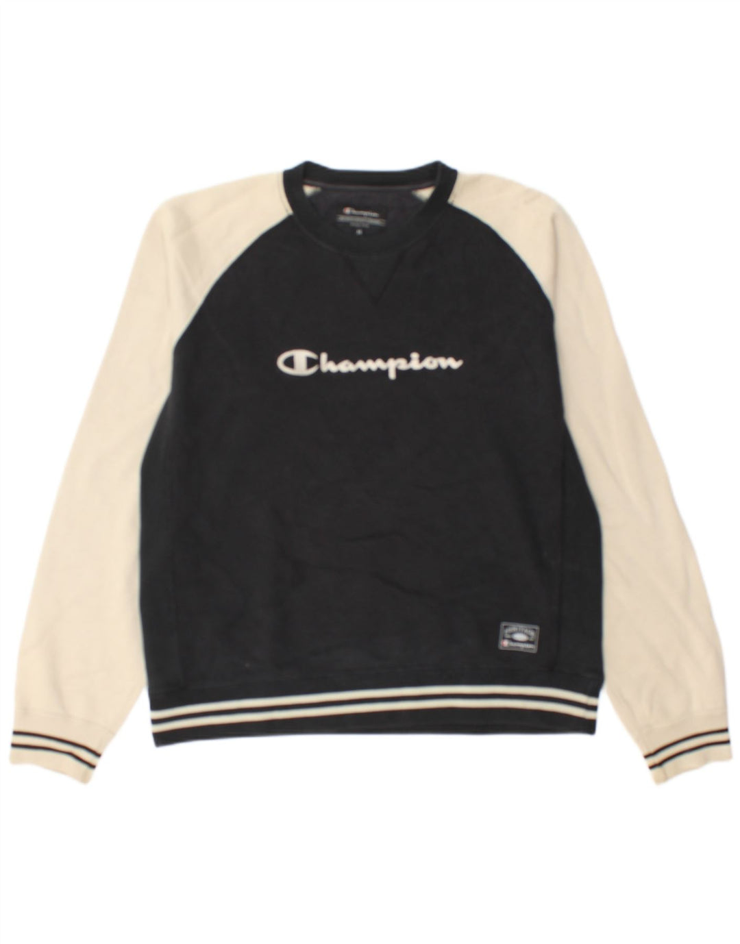Champion Herren Grafik-Sweatshirt-Pullover aus mittelschwarzer Colourblock-Baumwolle