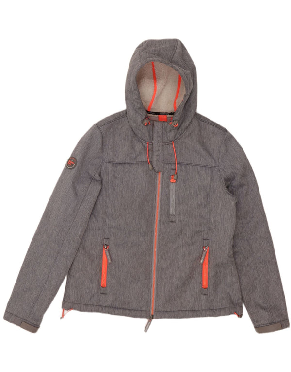 Superdry Damen-Windbreakerjacke mit Kapuze, UK 16, Größe L, grau, Polyester