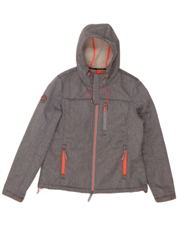 Superdry Damen-Windbreakerjacke mit Kapuze, UK 16, Größe L, grau, Polyester
