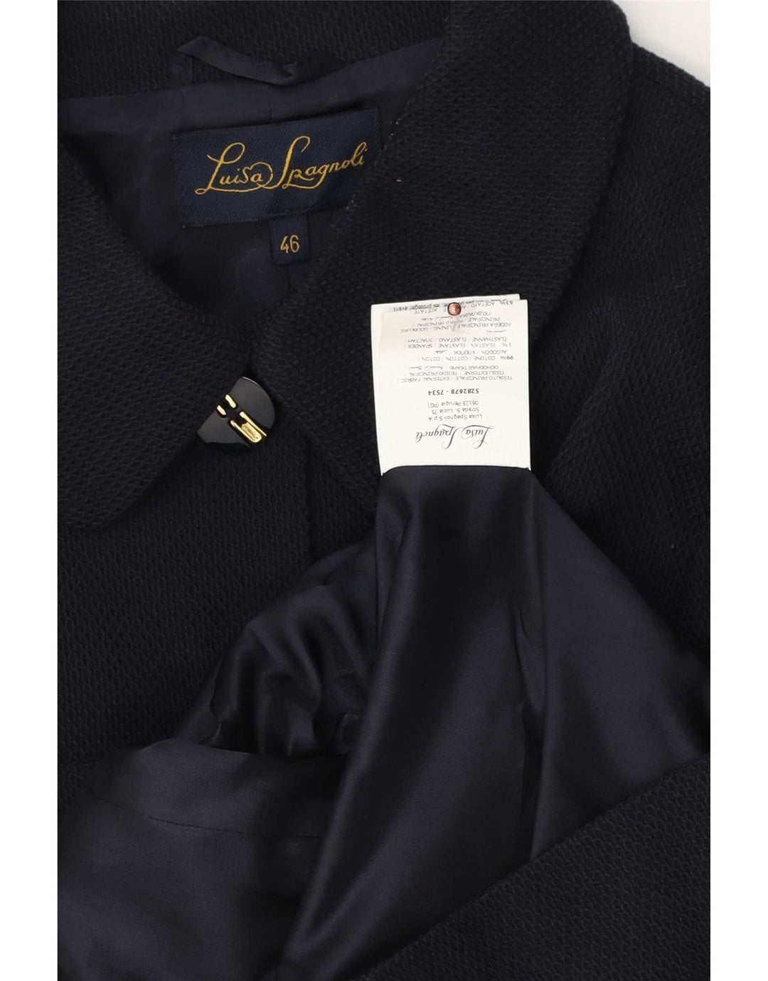 Luisa Spagnoli Damen 5-Knopf-Blazerjacke IT 46 Große marineblaue Baumwolle