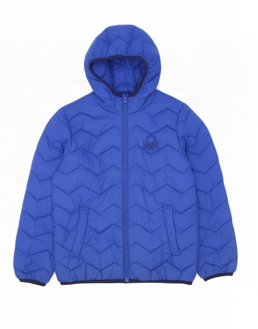 Benetton Wattierte Jungenjacke mit Kapuze, 7–8 Jahre, mittelblaues Polyamid