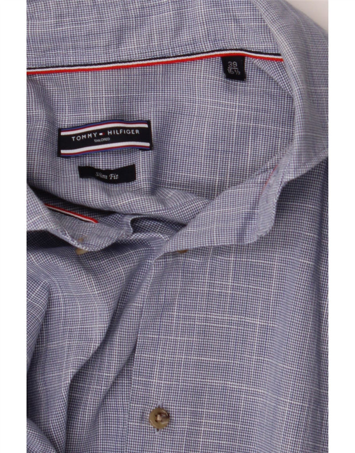 TOMMY HILFIGER Mens Tailored Shirt Size 15 1/2 39 Medium Blue Houndstooth Vintage Tommy Hilfiger and Second-Hand Tommy Hilfiger from Messina Hembry 