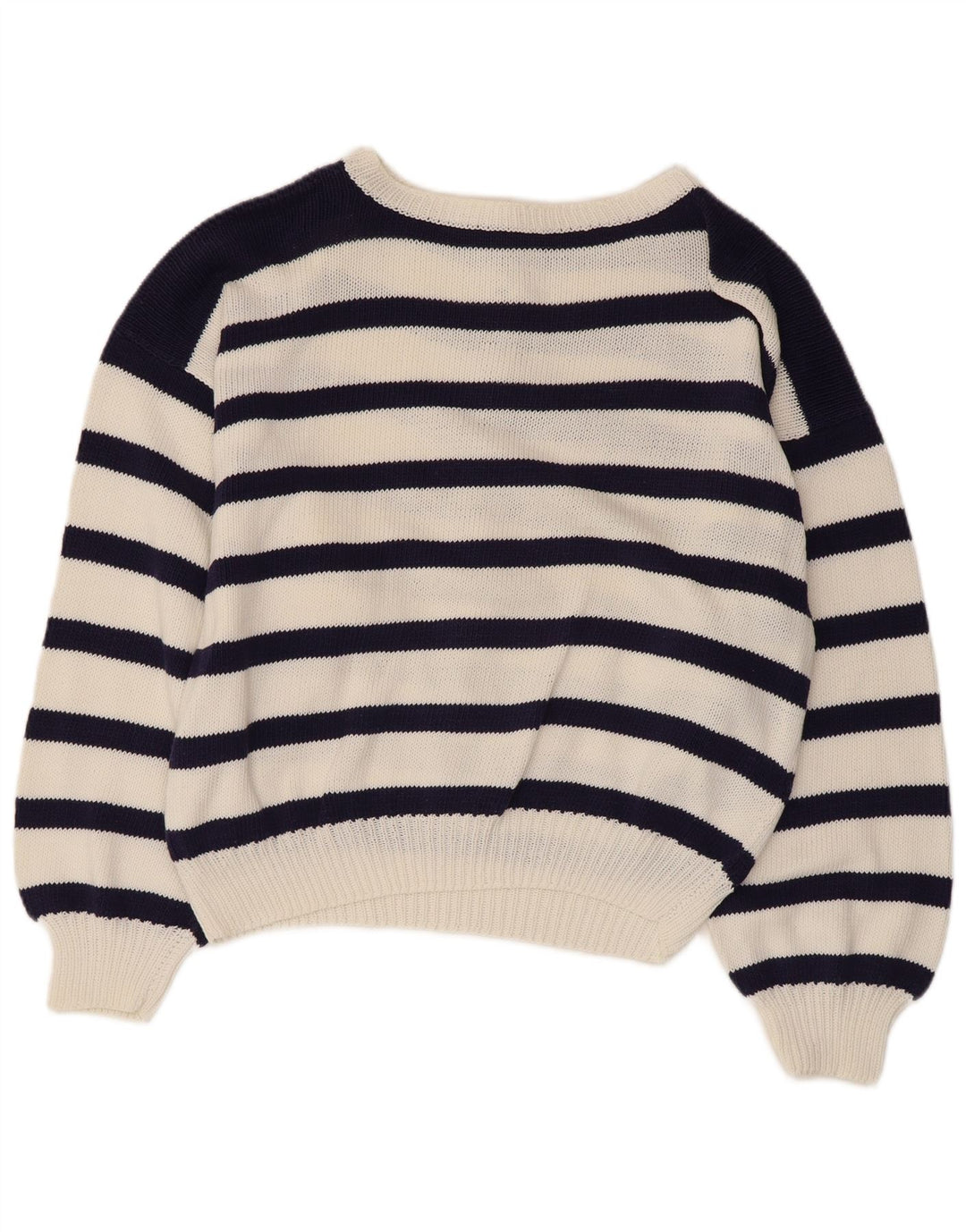 VINTAGE Womens Boat Neck Jumper Sweater UK 14 Large Navy Blue Nautical