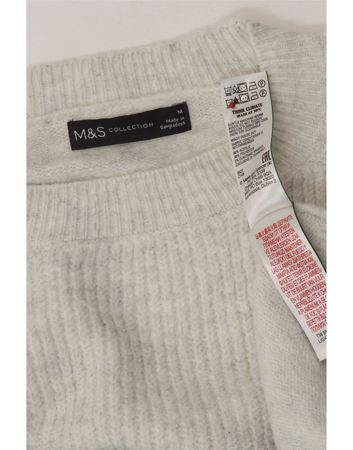 Marks & Spencer Damen Pullover mit Rundhalsausschnitt, UK 14, Mittelgrau gestreift