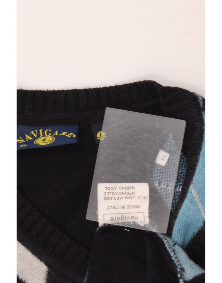 NAVIGARE Herren-Pullover mit V-Ausschnitt, XL, Marineblau, Argyle/Diamant