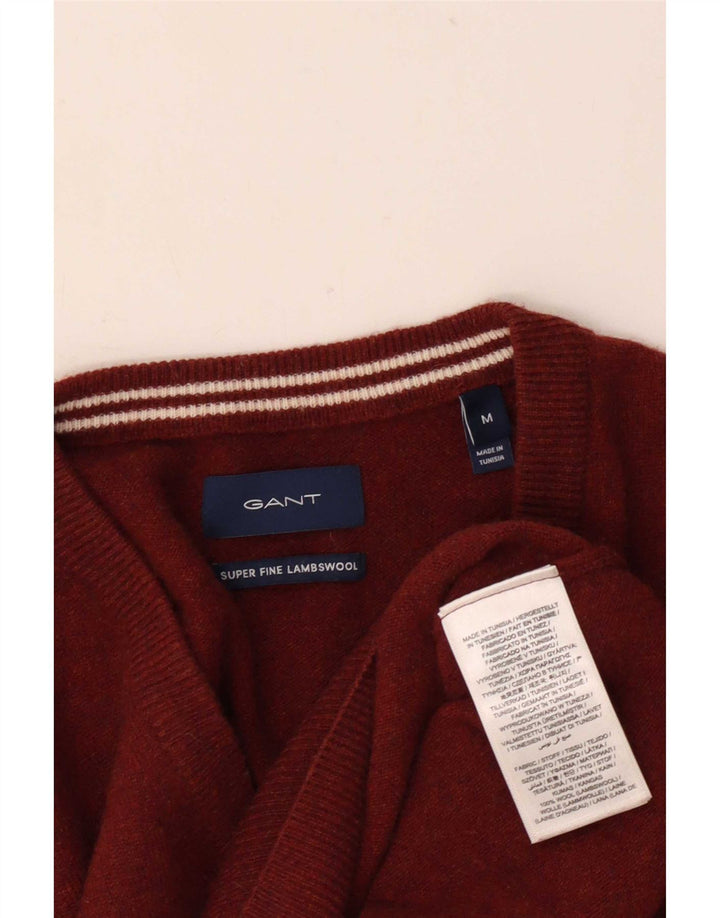 Gant Herren-Pullover mit V-Ausschnitt aus mittlerer burgunderroter Wolle