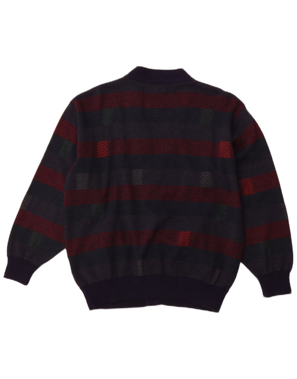 PIERRE SANGAN Herren Strickjacke XL Marineblau gestreifte Wolle