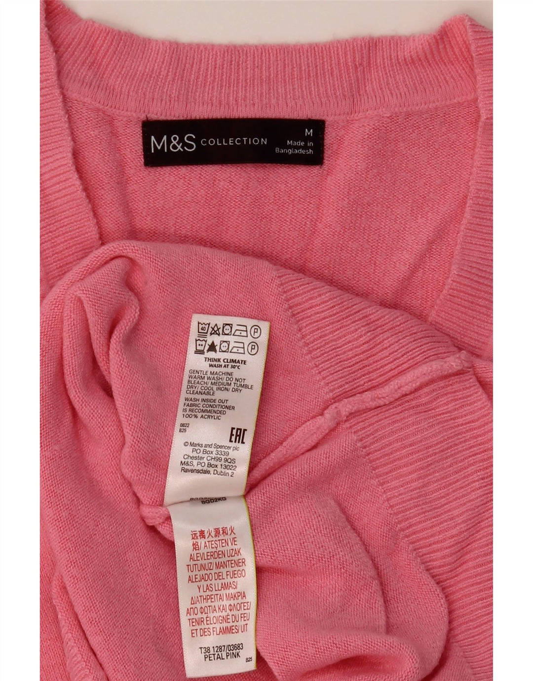 Marks & Spencer Damen-Pullover mit V-Ausschnitt, UK 14, Mittelrosa, Acryl