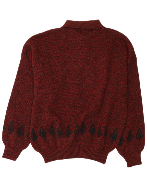 Vintage Herren Rollkragenpullover IT 54 XL Burgund Argyle/Diamond Wool
