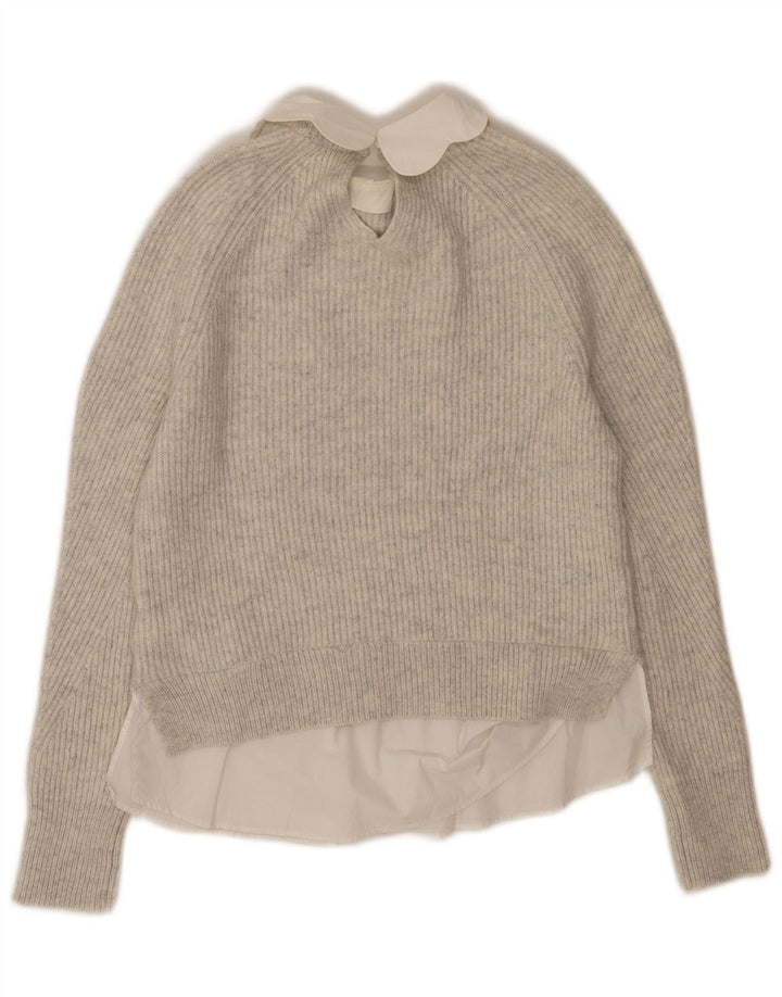 Ted Baker Damen-Pullover in Übergröße mit Rundhalsausschnitt, US 0 2XS, graue Wolle