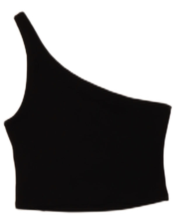 Zara Damen Crop One Shoulder Top UK 8 Small Schwarz Polyester