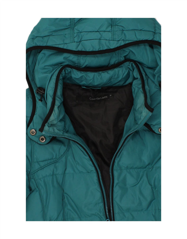CALVIN KLEIN Womens Hooded Padded Jacket UK 14 Medium Turquoise Vintage Calvin Klein and Second-Hand Calvin Klein from Messina Hembry 