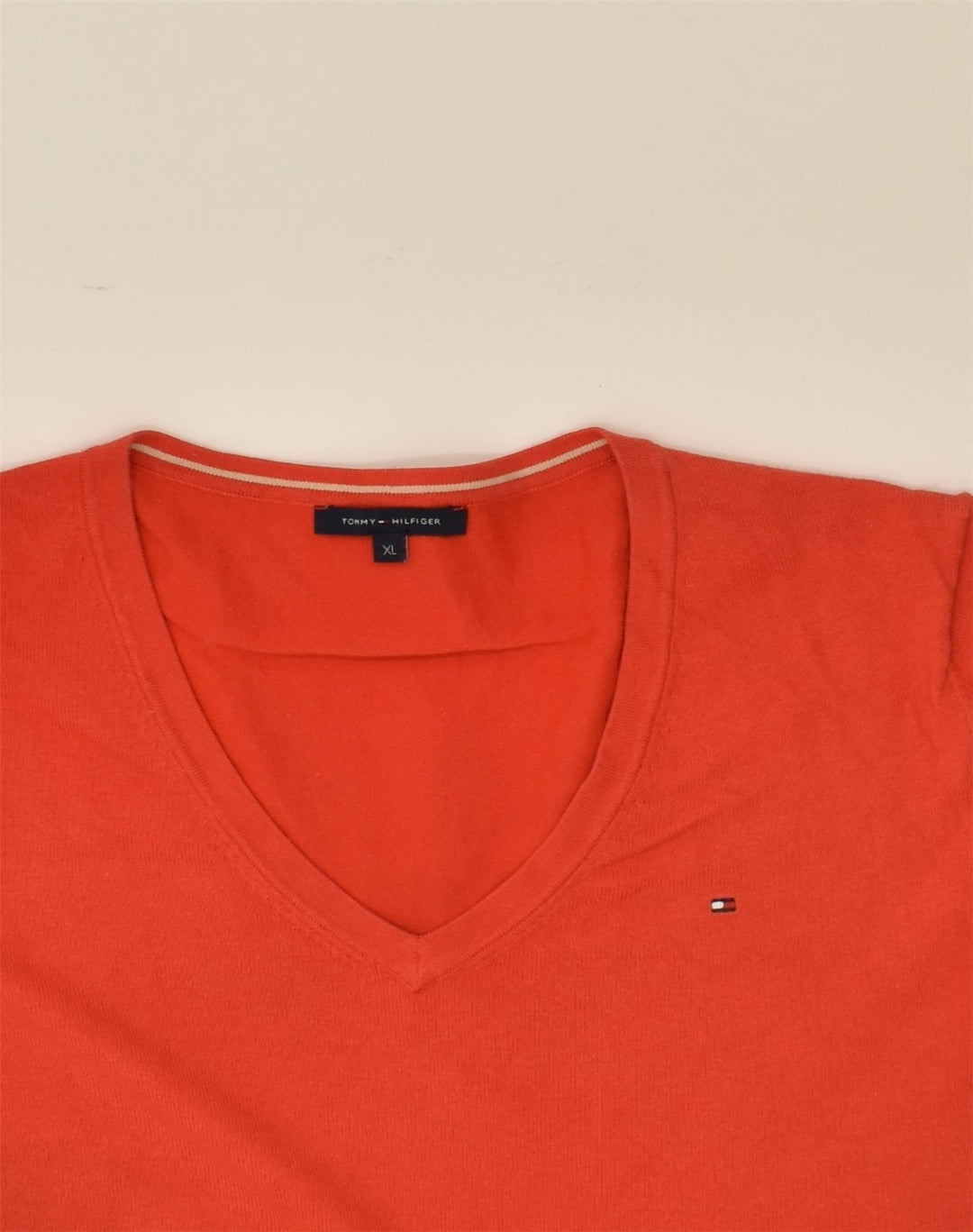 TOMMY HILFIGER Womens V-Neck Jumper Sweater UK 18 XL Red Cotton | Vintage Tommy Hilfiger | Thrift | Second-Hand Tommy Hilfiger | Used Clothing | Messina Hembry 