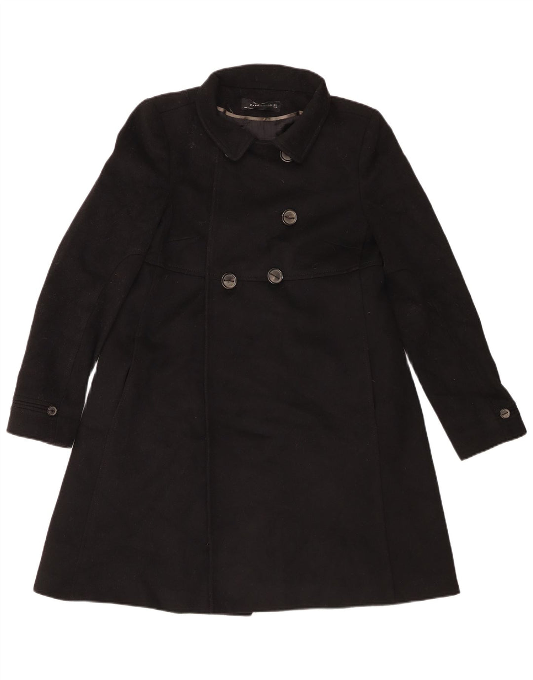 Zara Damen Zweireihiger Mantel UK 10 Small Schwarze Wolle