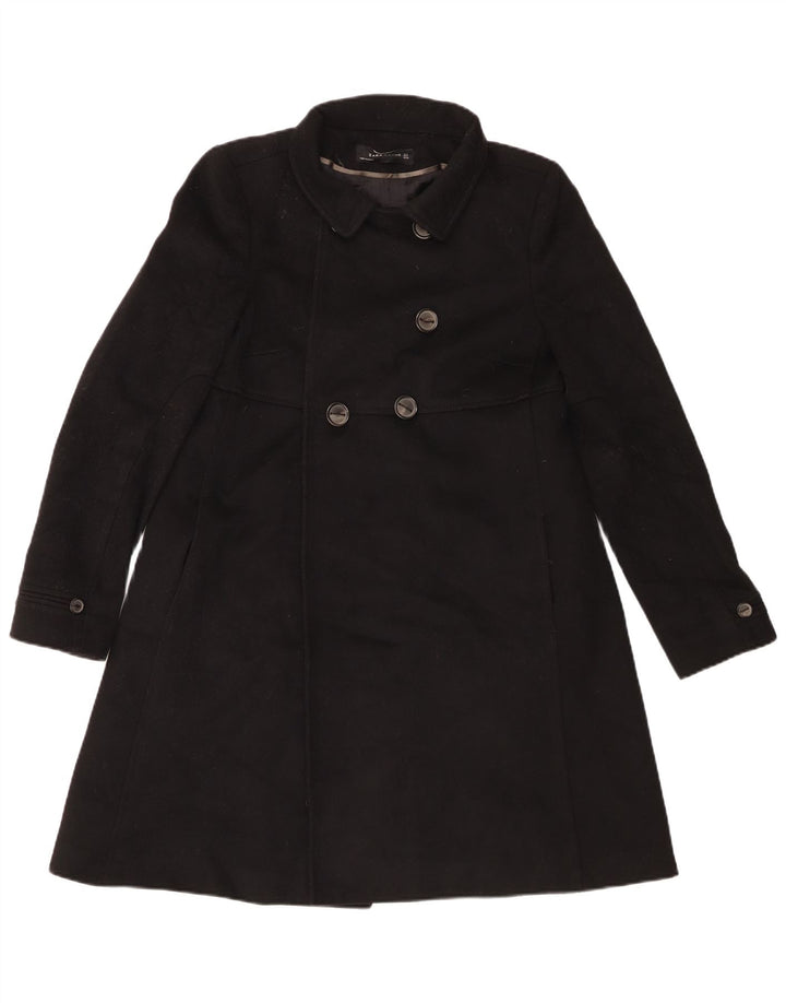 Zara Damen Zweireihiger Mantel UK 10 Small Schwarze Wolle