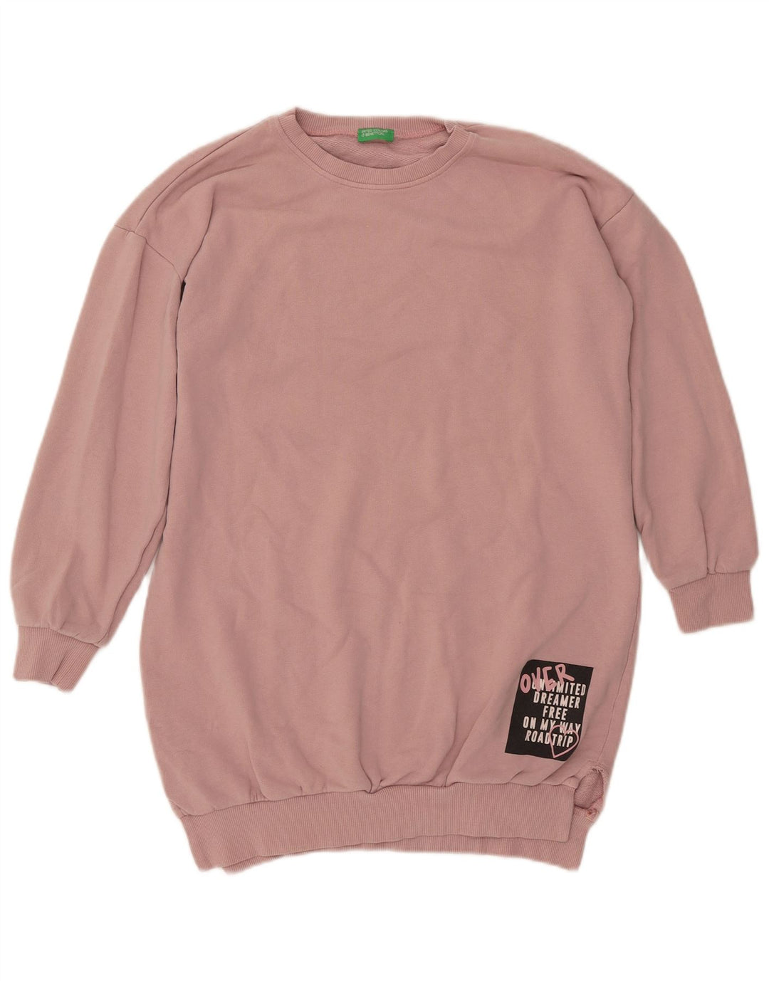 BENETTON Damen Grafik-Sweatshirt-Pullover UK 16 Large Pink