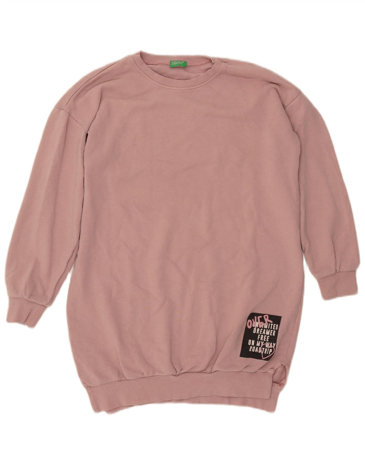 BENETTON Damen Grafik-Sweatshirt-Pullover UK 16 Large Pink