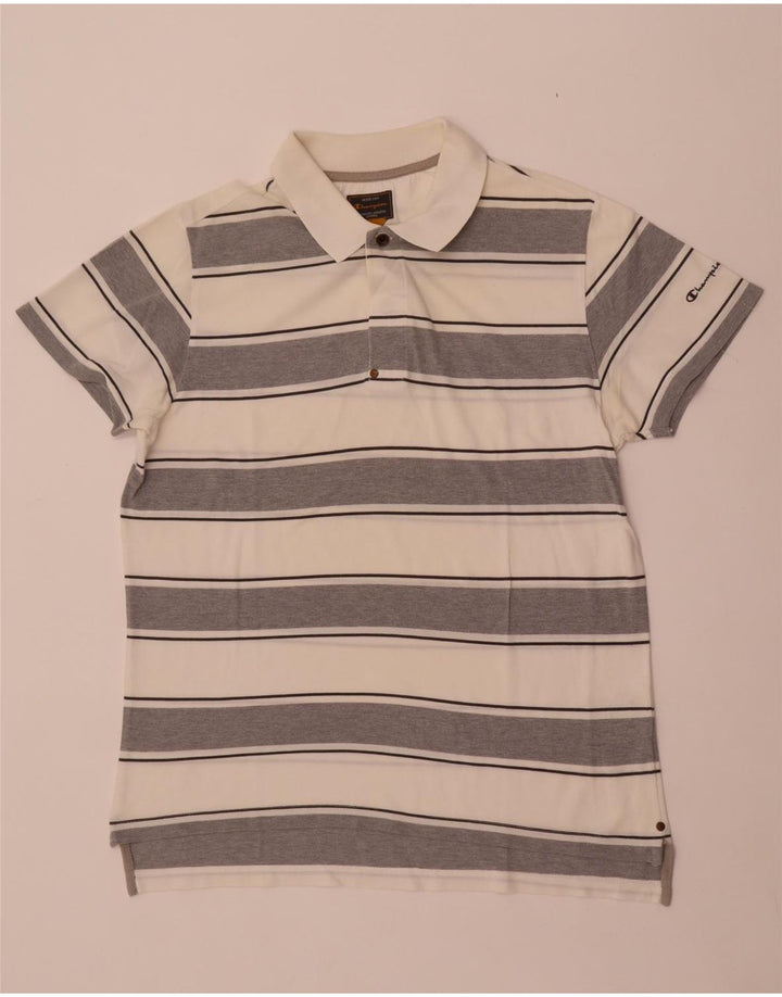 Champion Herren Poloshirt XL weiß gestreift aus Baumwolle