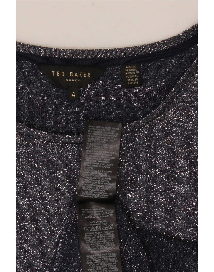 Ted Baker Damen-T-Shirt-Oberteil, Größe 4, groß, marineblau gefleckte Viskose